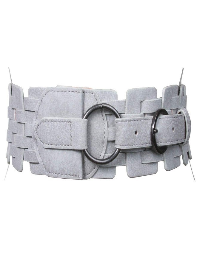 Beltiscool 3" (75 mm) Wide High Waist Fashion Ring Fold Braided Stretch Belt, Light Grey | M/L 31''~34" - Image 1